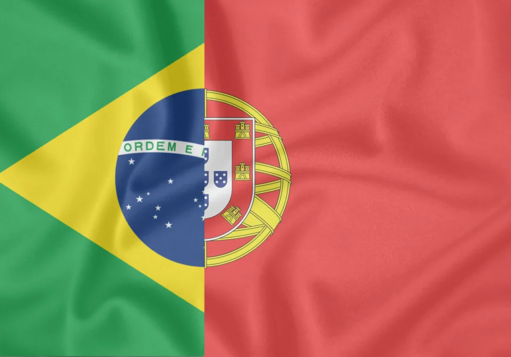 Die Flaggen Brasiliens und Portugals kombiniert.
